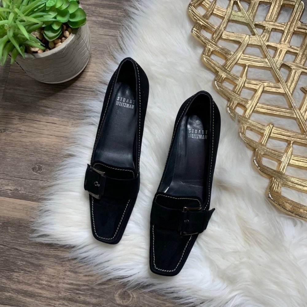 Stuart Weitzman Suede Kitten Black Heels